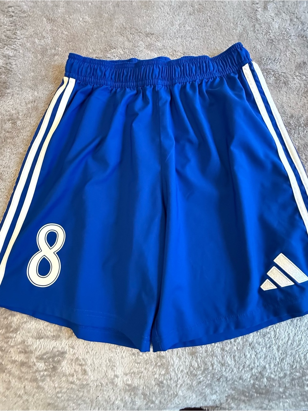 Adidas Regular Fit Coupe Standard Blue Boys Short M with Embroidered #8 On Front